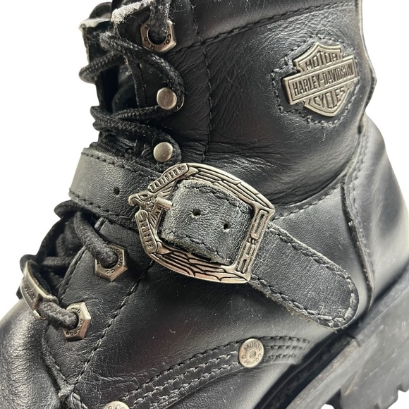 Harley Davidson Black Leather Moto Biker Boots - Picture 12 of 14